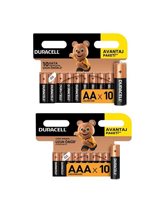 Duracell Alkalin Aaa 10'lu Paket + Alkalin Aa Pil 10'lu Paket Ler