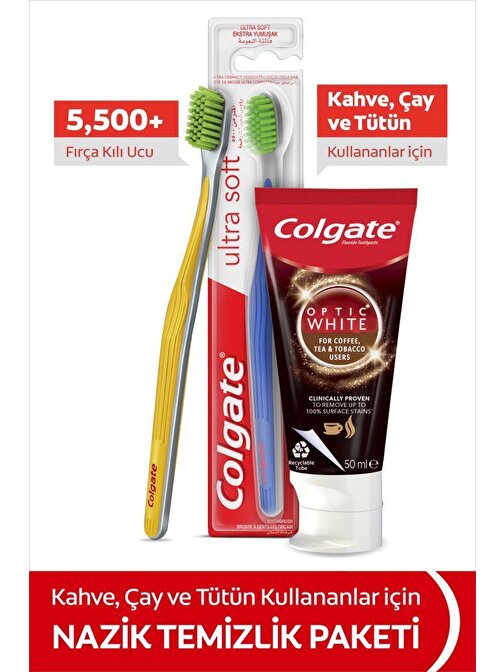 Colgate Optic White Kahve Çay 50 ml Diş Macunu + Ultra Soft Yumuşak Diş Fırçası