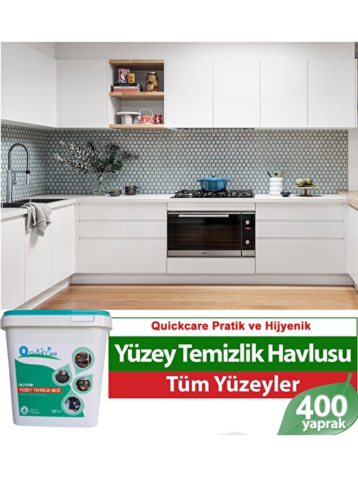 QUICKCARE Dezenfektanlı Yüzey Temizlik Havlusu 400 Yaprak, Kova Mendil Aloe Vera Kokulu