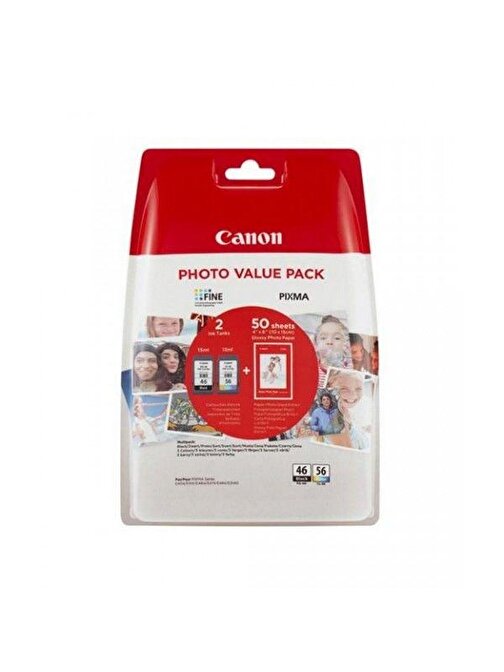 Canon Pg-46 / Cl-56 Orijinal 2'Li Paket Mürekkep Kartuş Fotoğraf Kağıdı Hediyeli 9059B003