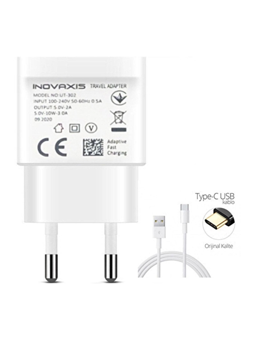 Inovaxis 2.4 Amper Adaptör Hızlı Şarj Type-C Hızlı Data & Şarj Kablosu 2 mt