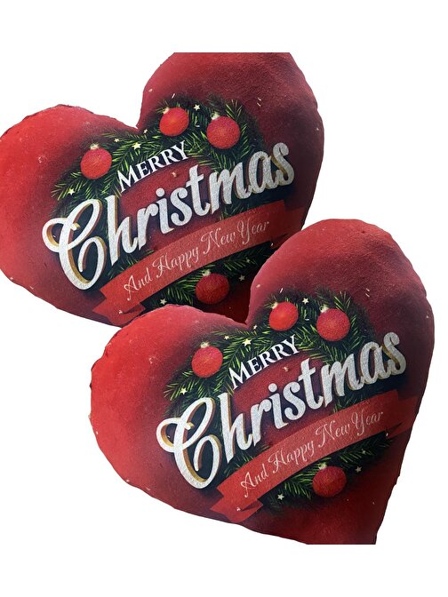 Sole Yeni Yıla Özel: Merry Christmas Baskılı 2 Adet Kalp Yastık