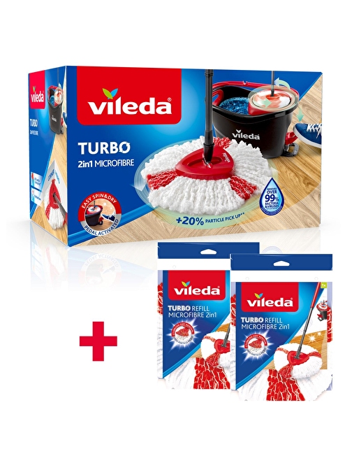 Vileda Turbo 2İn1 Pedallı Temizlik Seti + 2'li Turbo 2 İn 1 Mikrofiber Yedek Paspas