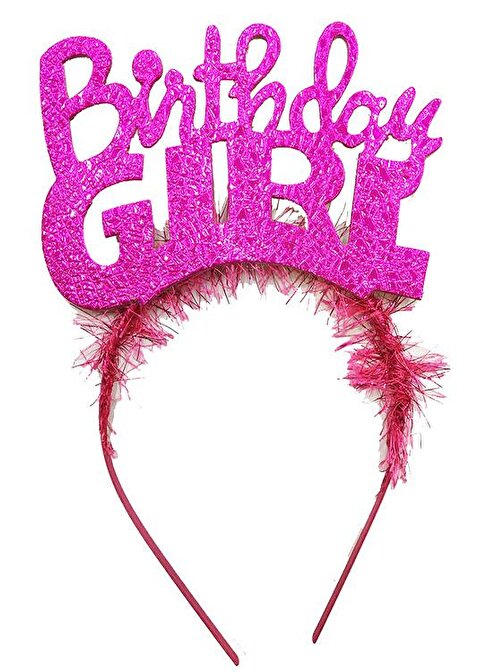 XMARKETTR Parti Birthday Girl Yazılı Fuşya Renk Parti Kızı Doğum Günü Tacı