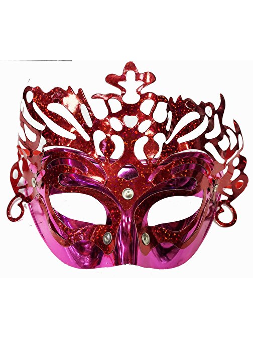 XMARKETTR Parti Aksesuar Metalize Ekstra Parlak Hologramlı Parti Maskesi Kırmızı Renk 23x14 cm