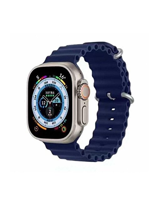 Ceponya Apple Watch 7 45 mm KRD75 Silikon Metal Tokalı Akıllı Saat Kordonu Lacivert
