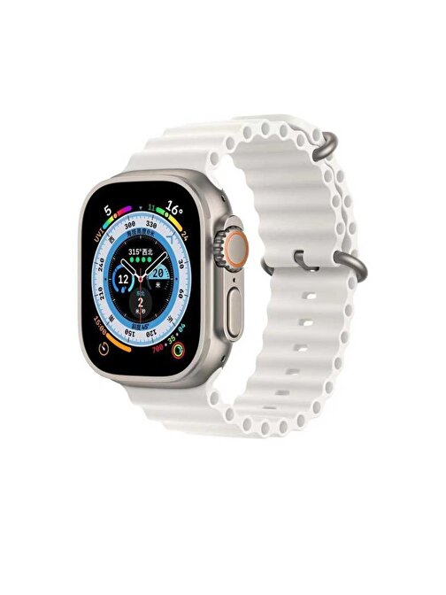 Ceponya Apple Watch 7 45 mm KRD75 Silikon Metal Tokalı Akıllı Saat Kordonu Beyaz