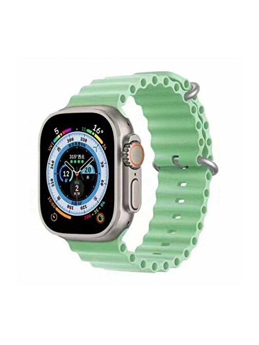 Ceponya Apple Watch 44 mm ​​​​KRD75 Silikon Metal Tokalı Akıllı Saat Kordonu Yeşil