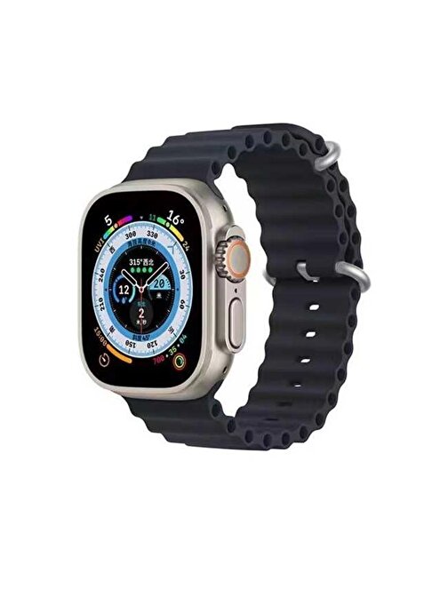 Ceponya Apple Watch 44 mm ​​​​KRD75 Silikon Metal Tokalı Akıllı Saat Kordonu Koyu Gri