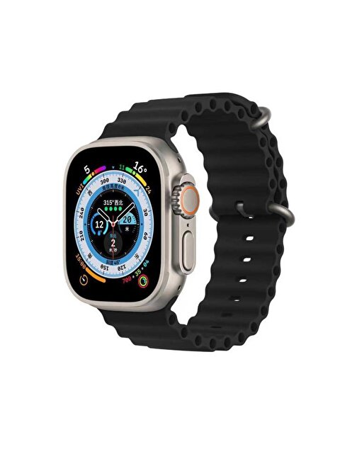 Ceponya ​​​​KRD75 Apple Watch Ultra 49 mm Silikon Metal Tokalı Akıllı Saat Kordonu Siyah