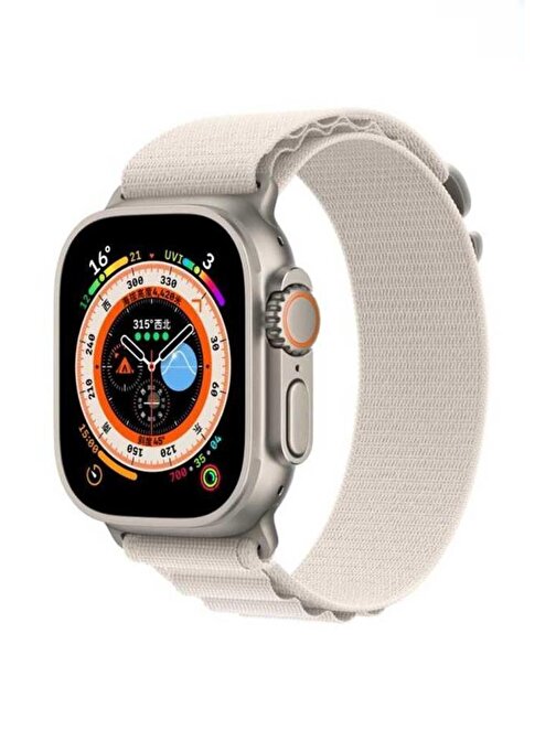 Ceponya Apple Watch 7 45 mm ​​​​KRD74 Hasır Tokalı Akıllı Saat Kordonu Beyaz