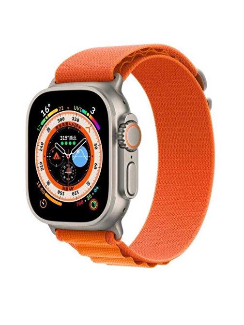 ​​​​Ceponya KRD74 Apple Watch Ultra 49 mm Hasır Tokalı Akıllı Saat Kordonu Turuncu