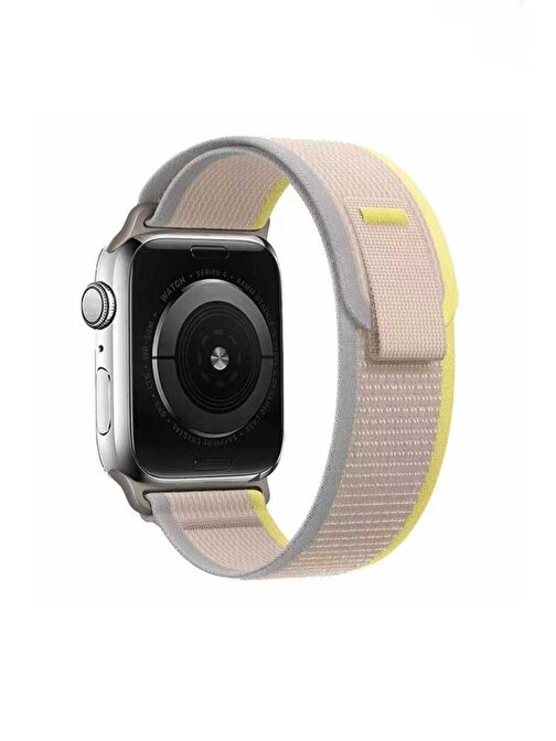 Ceponya KRD77 Apple Watch 42 mm ​​​​ Örgülü Hasır Tokalı Akıllı Saat Kordonu Beyaz