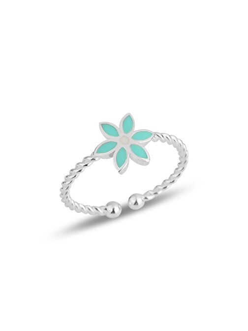 Gümüş yeşil mineli çiçek ayarlamalı çocuk yüzüğü
