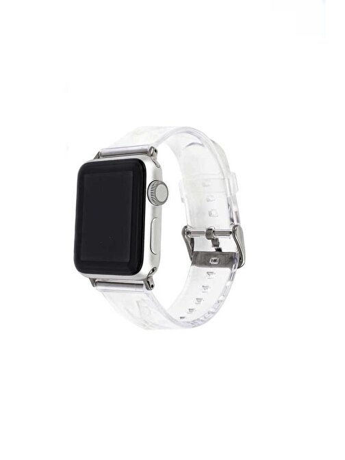 Ceponya Apple Watch Ultra 49 mm Şeffaf Silikon Metal Toka Kademeli Akıllı Saat Kordonu Renksiz
