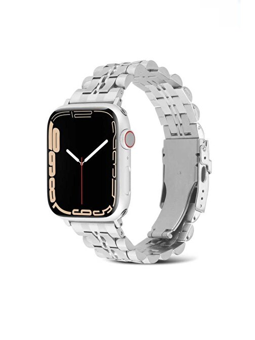Ceponya KRD54 Apple Watch Ultra 49 mm Metal Klipsli Tasarım Akıllı Saat Kordonu Gümüş