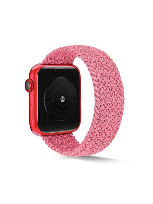 Ceponya KRD38 Apple Watch Ultra 49 mm Hasır Örgü Tek Parça Akıllı Saat Kordonu Medium Pembe