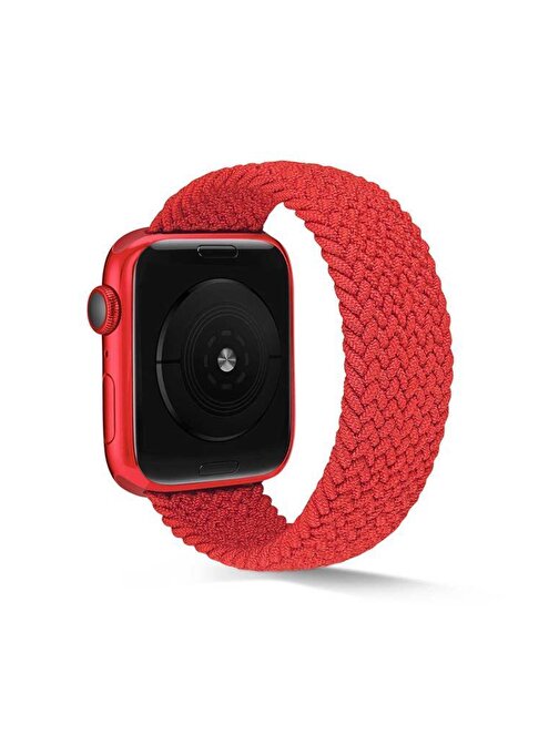 Ceponya KRD38 Apple Watch Ultra 49 mm Hasır Örgü Tek Parça Akıllı Saat Kordonu Medium Kırmızı