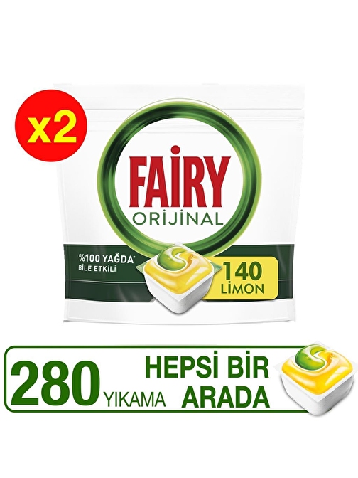 Fairy Hepsi Bir Arada Bulaşık Makinesi Deterjanı Kapsülü Limon Kokulu 280 Yıkama 140 x 2