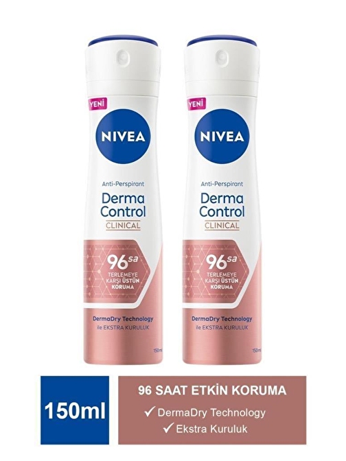 Nivea Derma Control Clinical 96 Saat Üstün Koruma Kadın Sprey Deodorant 150 Ml X2 Adet