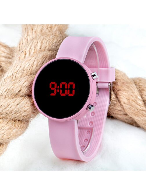 Toz Pembe Renk Led Watch Dijital Bayan Yetişkin Kız Çocuk Kol Silikon Saati ST-303479