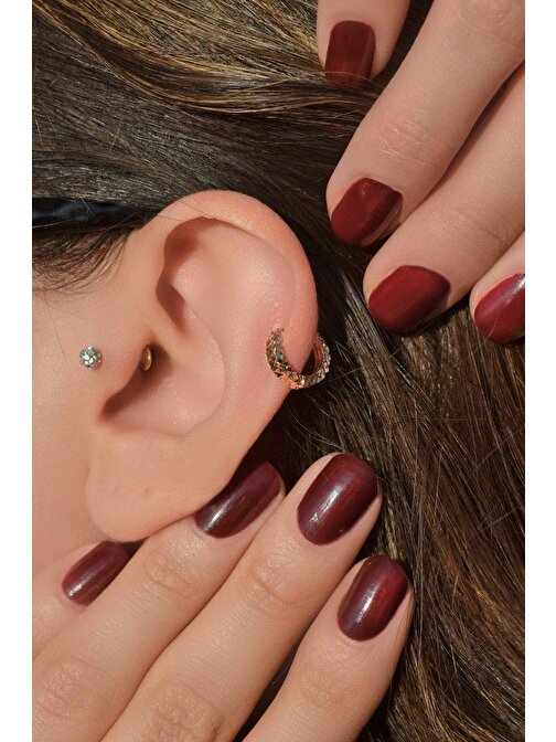 Lazer Kesim Altın Model Halka Tragus Helix Kıkırdak Piercing 8 mm