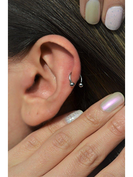 8mm Gümüş Renk Çelik Top Uçlu Piercing Tragus Helix Kıkırdak