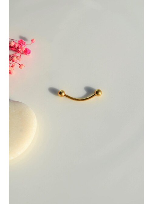 İki Ucu Top Çelik Dudak Dil Kaş Piercing 12 mm Gold