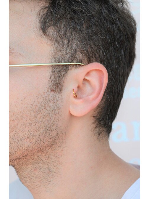 Erkek Çelik Halka Piercing Tragus Helix Kıkırdak 8 mm Gold