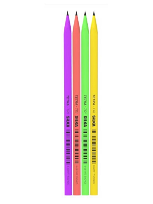 Silka Kurşun Kalem 4 Renk Üçgen Neon 1 Paket Silka Tetra Neon Üçgen Kurşun Kalem