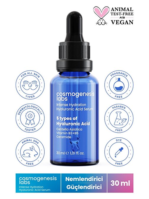 Cosmogenesis Labs Yoğun Nemlendirici Güçlendirici Hyalüronik Asit Serum 30ml Pigment Kırışıklık Azaltıcı Canlı Görünüm