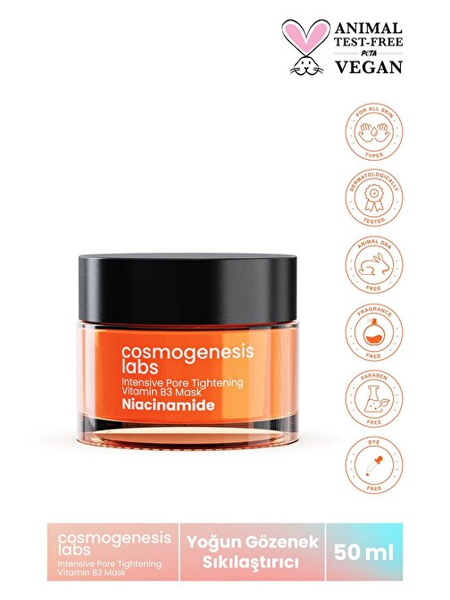 Cosmogenesis Labs Tüm Cilt Tipleri Sıkılaştırıcı Nemlendirici Aydınlatma Sivilce Önleyici Gözenek Sıkılaştırıcı Detox Ve Peeling Etkili B3 Vitamini Maske 50ml