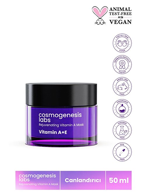 Cosmogenesis Labs Tüm Cilt Tipleri Parlak Esnek Pürüzsüz Görünüm Veren Canlandırıcı Nemlendirici Aydınlatma Canlandıran A Vitamini Maske 50 ml Kavanoz