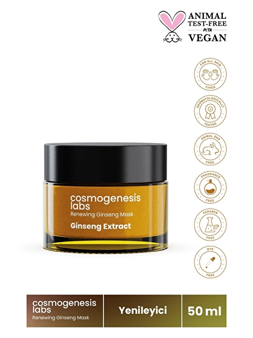 Cosmogenesis Labs Tüm Cilt Tipleri Sıkılaştırıcı Nemlendirici Onarıcı Besleyici Vegan Yenileyici Ginseng Maske 50 ml Kavanoz