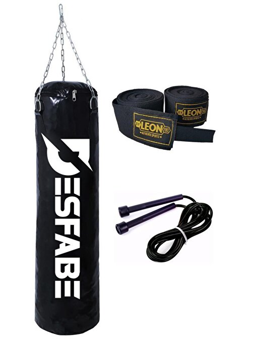 Desfabe Boxing Star Zincirli Boks Kum Torbası 70X25 Cm Siyah+El Sargı Bandajı+Atlama İpi