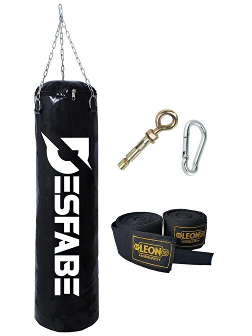 Desfabe Boxing Star Zincirli Boks Kum Torbası 70X25 Cm Siyah+Askı Aparatı+El Sargı Bandajı