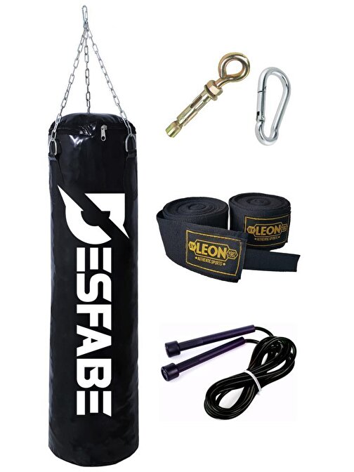 Desfabe Boxing Star Zincirli Boks Kum Torbası 70X25 Cm Siyah+Askı Aparatı+El Bandajı+Atlama İpi
