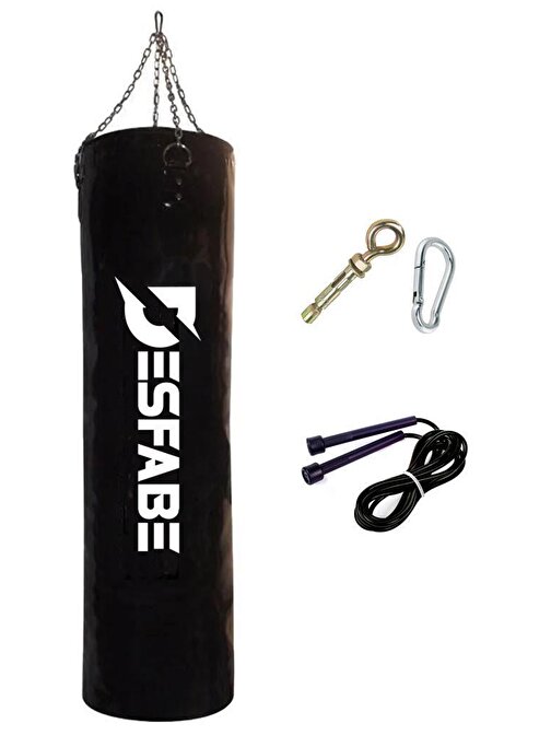 Desfabe Boxing Star Zincirli Boks Kum Torbası 120X32 Cm Siyah+Ask Aparatı+Atlama İpi