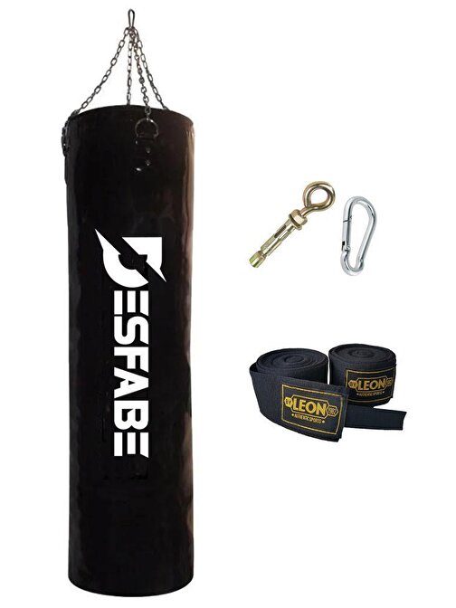 Desfabe Boxing Star Zincirli Boks Kum Torbası 120X32 Cm Siyah+Askı Aparatı+El Sargı Bandajı