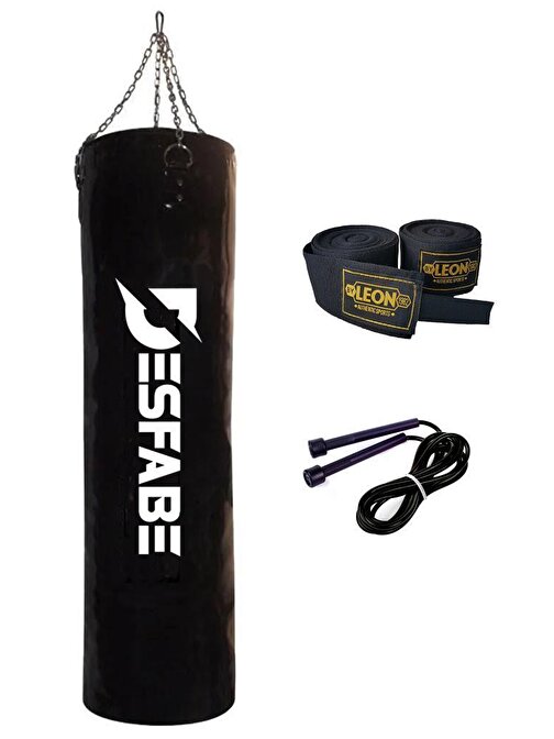 Desfabe Boxing Star Zincirli Boks Kum Torbası 120X32 Cm Siyah+El Sargı Bandajı+Atlama İpi