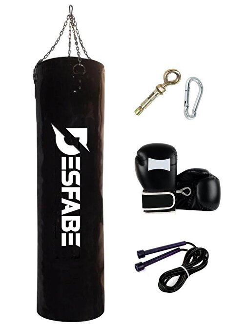 Desfabe Boxing Star Zincirli Boks Kum Torbası 120X32 Cm Siyah+Askı Aparatı+Boks Eldiveni+Atlama İpi