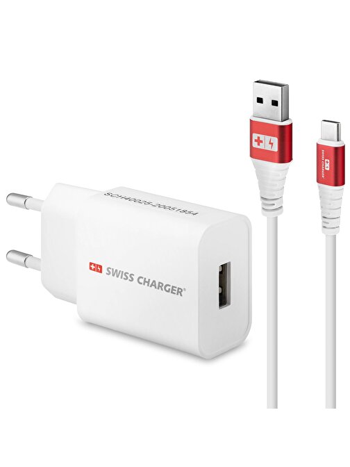 Swiss Charger 12W USB Type-C Şarj Aleti + Kablo Seti 1 mt