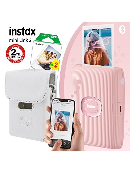 Instax Mini Link 2 Toz Pembe Akıllı Telefon Yazıcısı ve Çantalı Hediye Seti 4