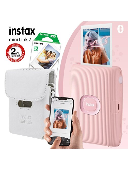 Instax Mini Link 2 Toz Pembe Akıllı Telefon Yazıcısı ve Çantalı Hediye Seti 3