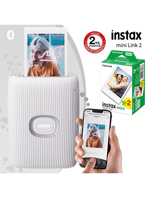 Instax mini Link 2 Beyaz Akıllı Telefon Yazıcısı ve 20'li mini Film