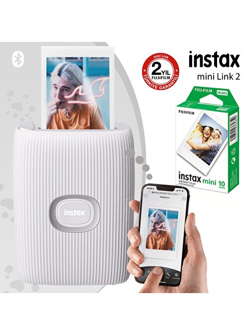 Instax mini Link 2 Beyaz Akıllı Telefon Yazıcısı ve 10'lu mini Film