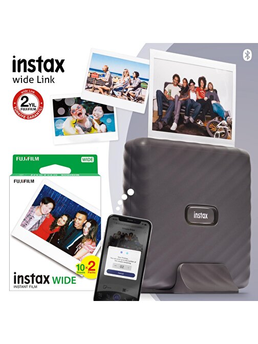 Instax Wide Link Gri Akıllı Telefon Yazıcısı ve 20'li Film