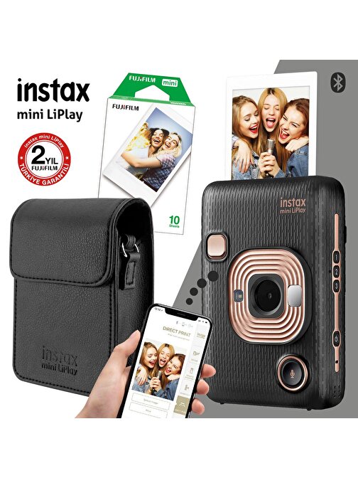 Instax mini LiPlay Hybrid Elegant Black Fotoğraf Makinesi Çantalı Hediye Seti 3