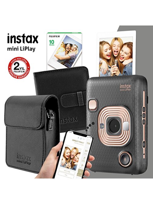 Instax mini LiPlay Hybrid Elegant Black Fotoğraf Makinesi Hediye Seti 2