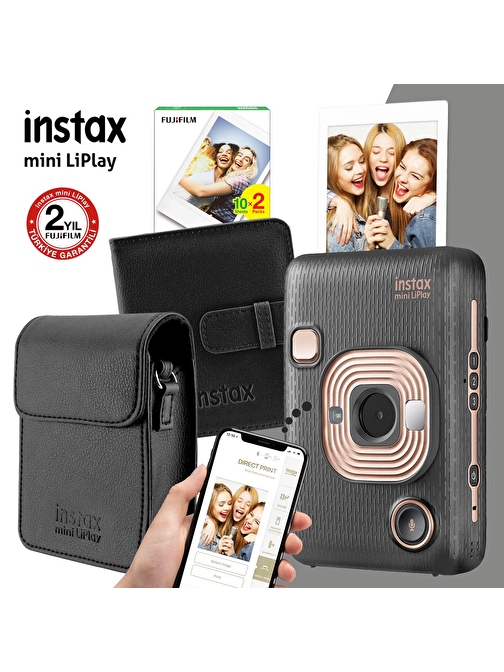 Instax mini LiPlay Hybrid Elegant Black Fotoğraf Makinesi Hediye Seti